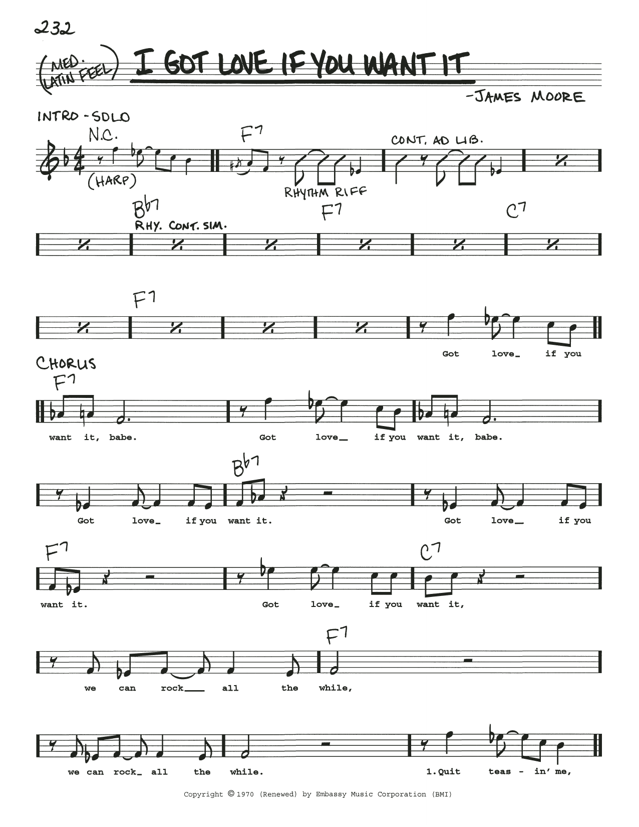 James Moore I Got Love If You Want It sheet music notes and chords arranged for Real Book – Melody, Lyrics & Chords