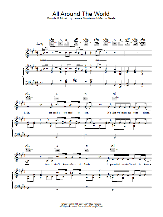 James Morrison All Around The World sheet music notes and chords arranged for Piano, Vocal & Guitar Chords