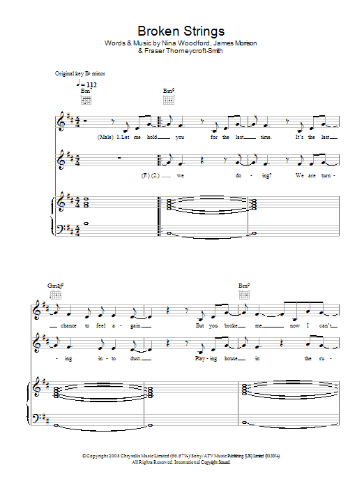 James Morrison featuring Nelly Furtado Broken Strings sheet music notes and chords arranged for Piano, Vocal & Guitar Chords (Right-Hand Melody)