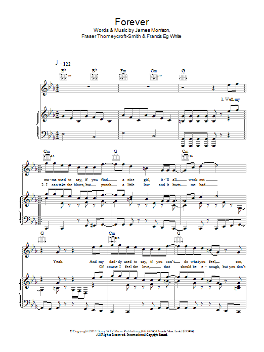 James Morrison Forever sheet music notes and chords arranged for Piano, Vocal & Guitar Chords