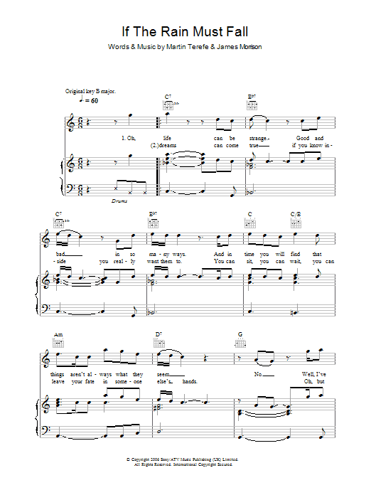 James Morrison If The Rain Must Fall sheet music notes and chords arranged for Guitar Chords/Lyrics