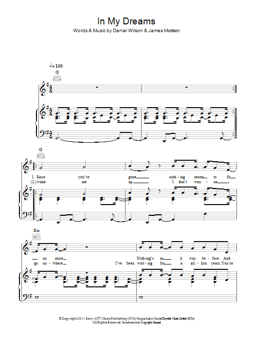 James Morrison In My Dreams sheet music notes and chords arranged for Piano, Vocal & Guitar Chords