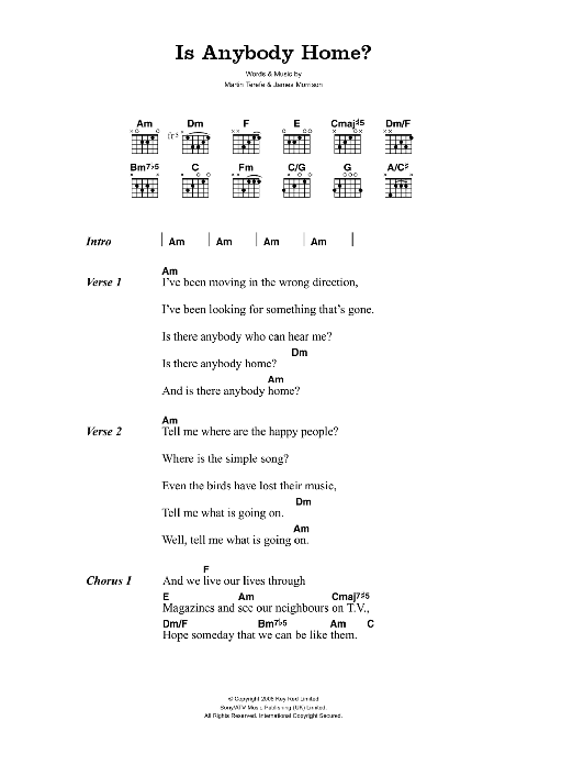 James Morrison Is Anybody Home? sheet music notes and chords arranged for Guitar Chords/Lyrics