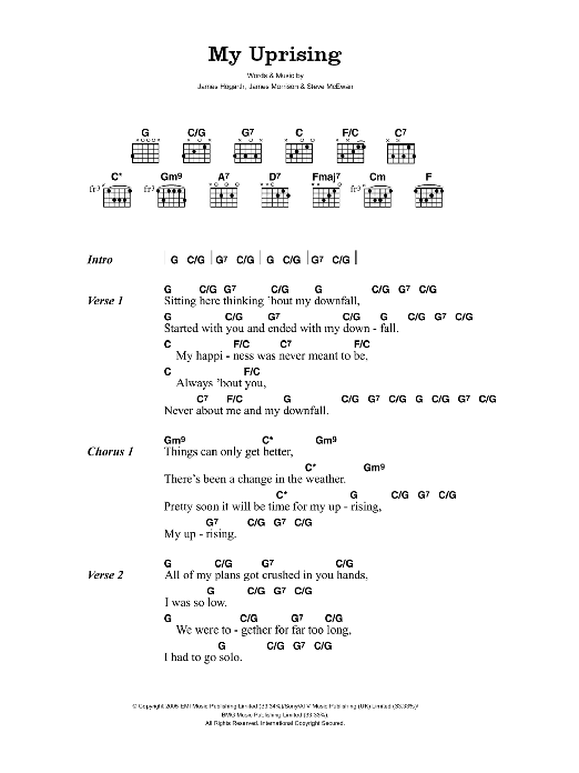 James Morrison My Uprising sheet music notes and chords arranged for Guitar Chords/Lyrics