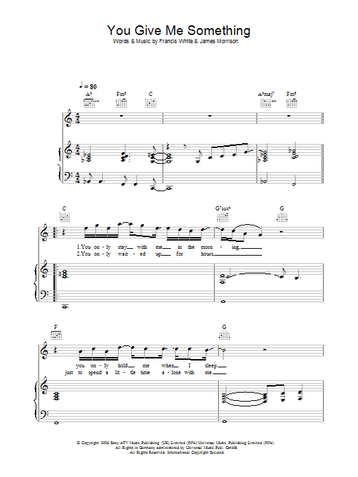 James Morrison You Give Me Something sheet music notes and chords arranged for Piano, Vocal & Guitar Chords