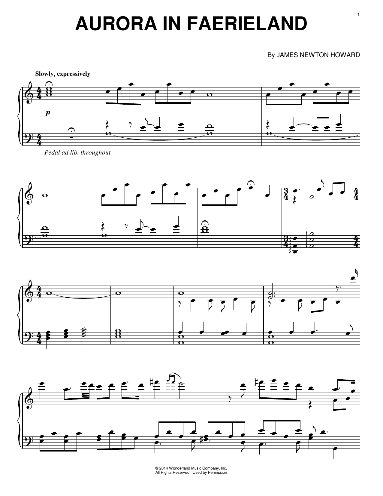 James Newton Howard Aurora In Faerieland sheet music notes and chords arranged for Piano Solo