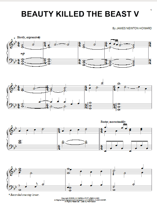 James Newton Howard Beauty Killed The Beast V sheet music notes and chords arranged for Piano Solo