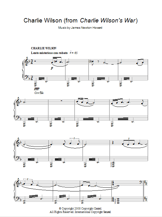 James Newton Howard Charlie Wilson's War sheet music notes and chords arranged for Piano Solo