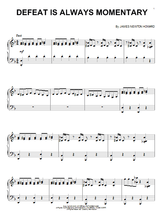 James Newton Howard Defeat Is Always Momentary sheet music notes and chords arranged for Piano Solo