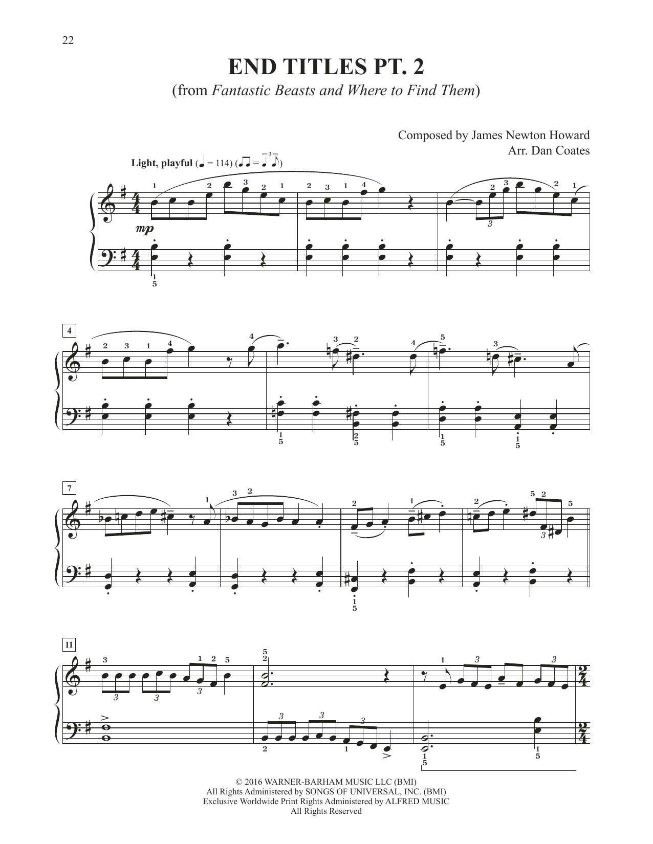 James Newton Howard End Titles Pt. 2 (from Fantastic Beasts And Where To Find Them) (arr. Dan Coates) sheet music notes and chords arranged for Easy Piano
