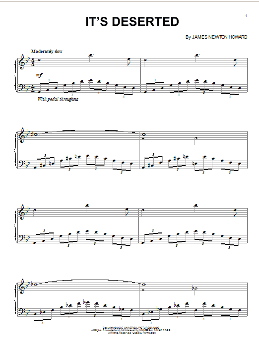 James Newton Howard It's Deserted sheet music notes and chords arranged for Piano Solo