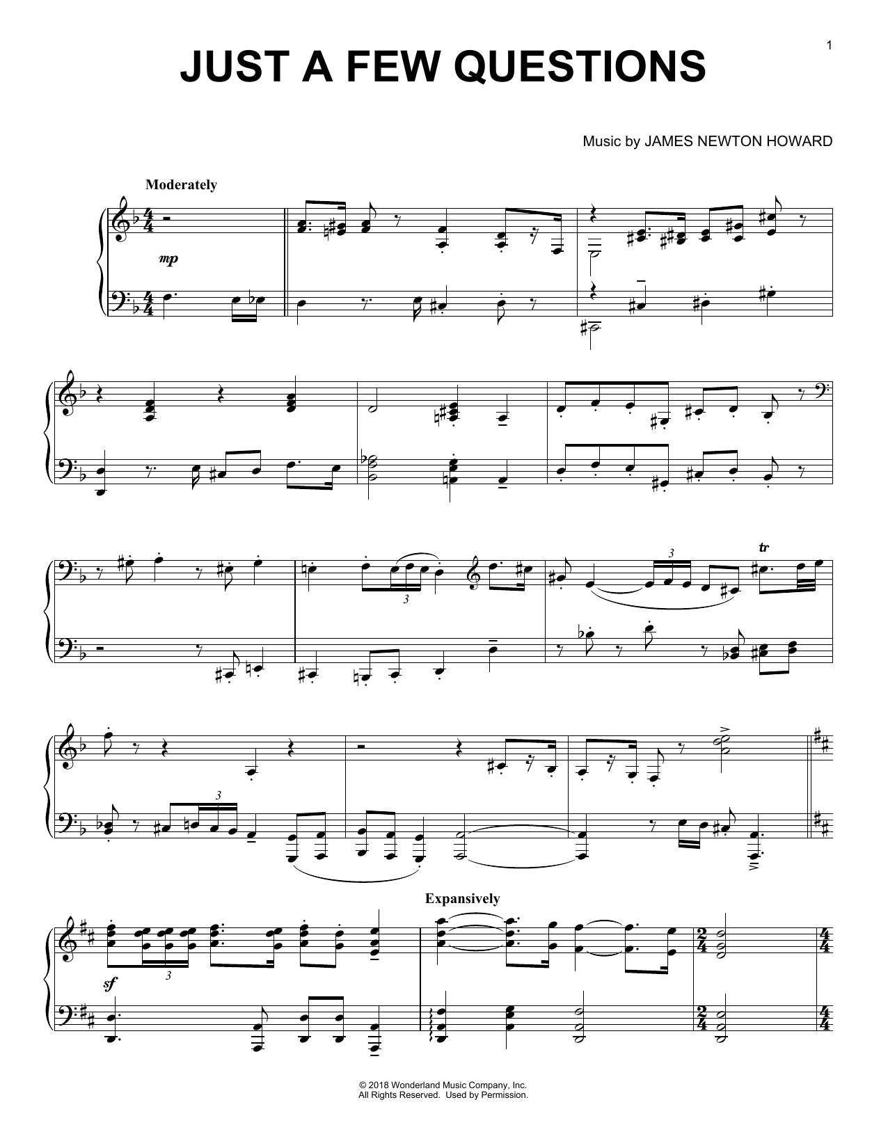 James Newton Howard Just A Few Questions (from The Nutcracker and The Four Realms) sheet music notes and chords arranged for Piano Solo