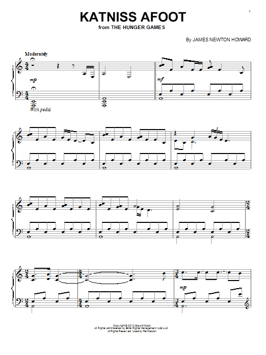 James Newton Howard Katniss Afoot sheet music notes and chords arranged for Piano Solo