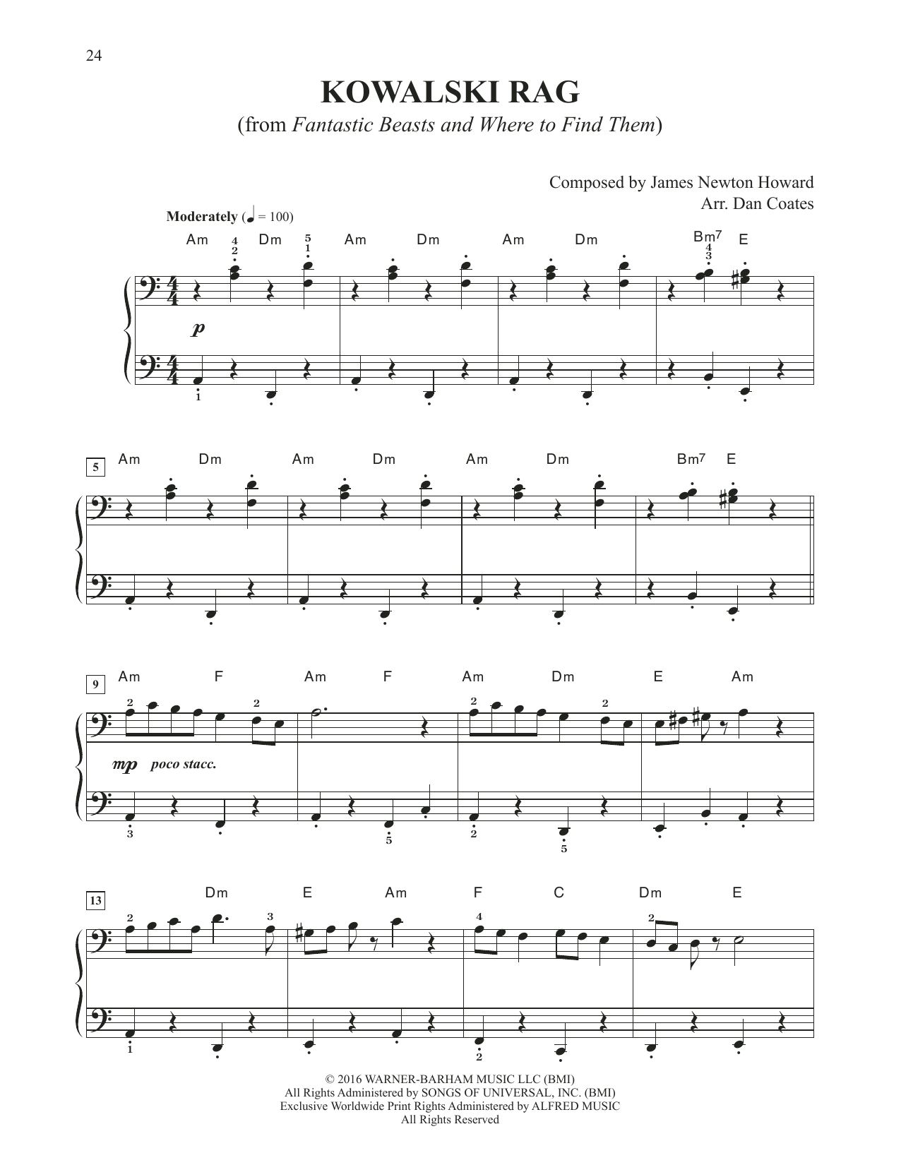 James Newton Howard Kowalski Rag (from Fantastic Beasts And Where To Find Them) (arr. Dan Coates) sheet music notes and chords arranged for Easy Piano