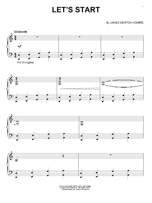 James Newton Howard Let's Start sheet music notes and chords arranged for Piano Solo