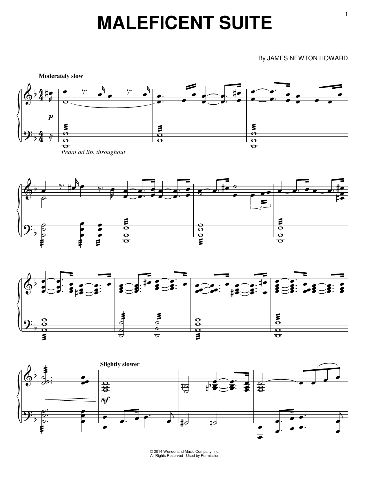 James Newton Howard Maleficent Suite sheet music notes and chords arranged for Piano Solo
