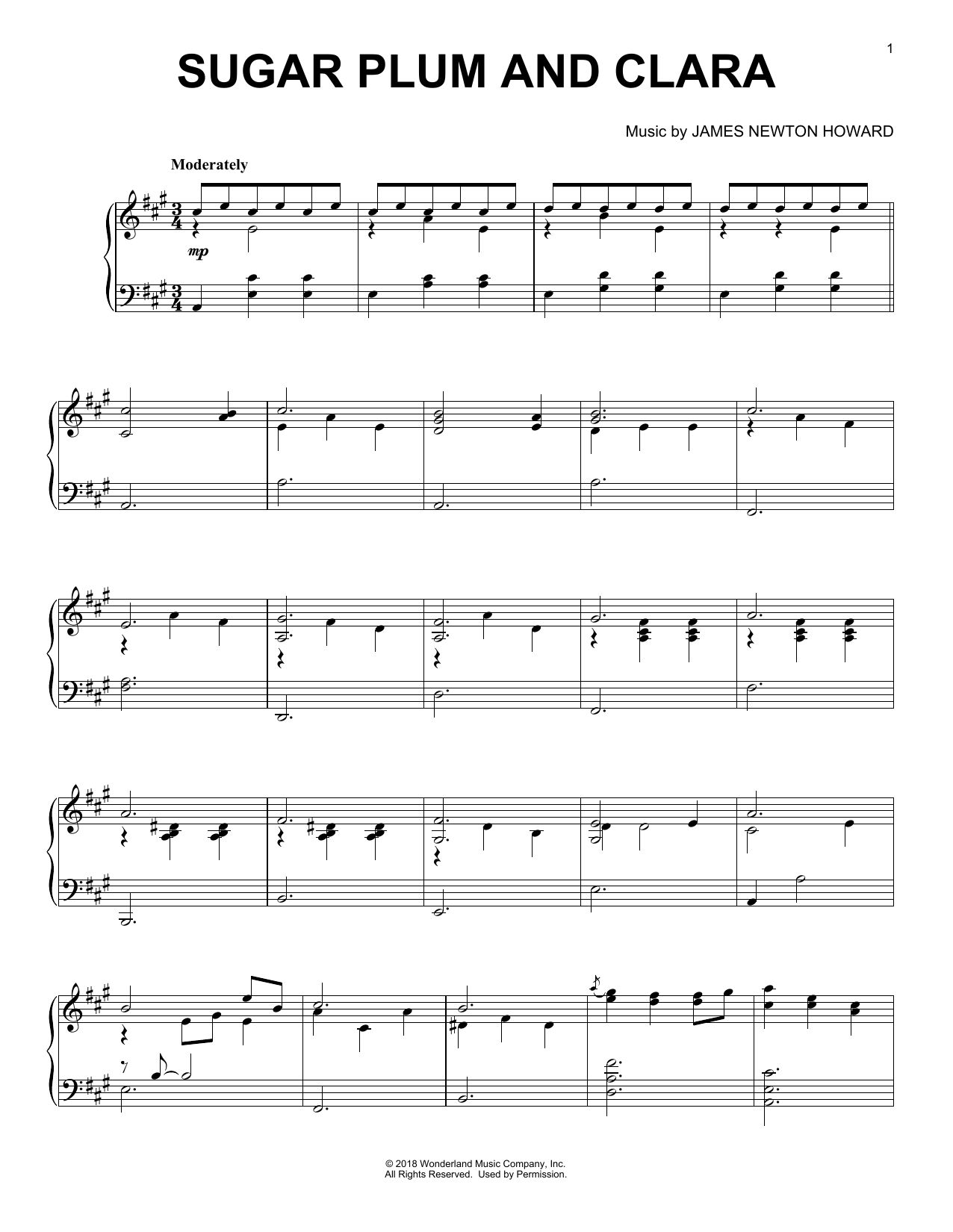 James Newton Howard Sugar Plum And Clara (from The Nutcracker and The Four Realms) sheet music notes and chords arranged for Piano Solo