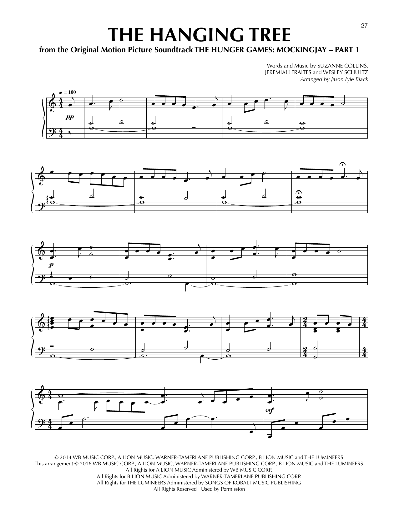 James Newton Howard The Hanging Tree (from The Hunger Games: Mockingjay Part 1) (arr. Jason Lyle Black) sheet music notes and chords arranged for Piano Solo