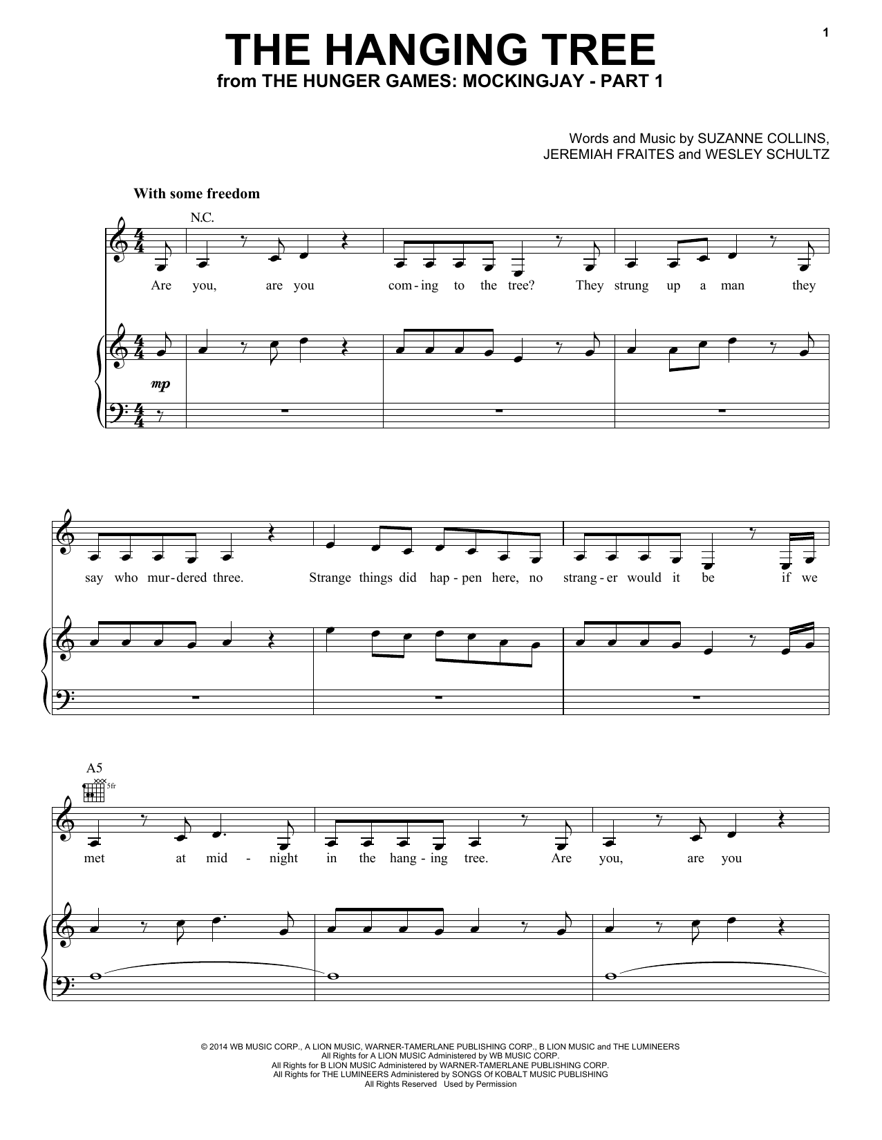 James Newton Howard The Hanging Tree sheet music notes and chords arranged for Super Easy Piano