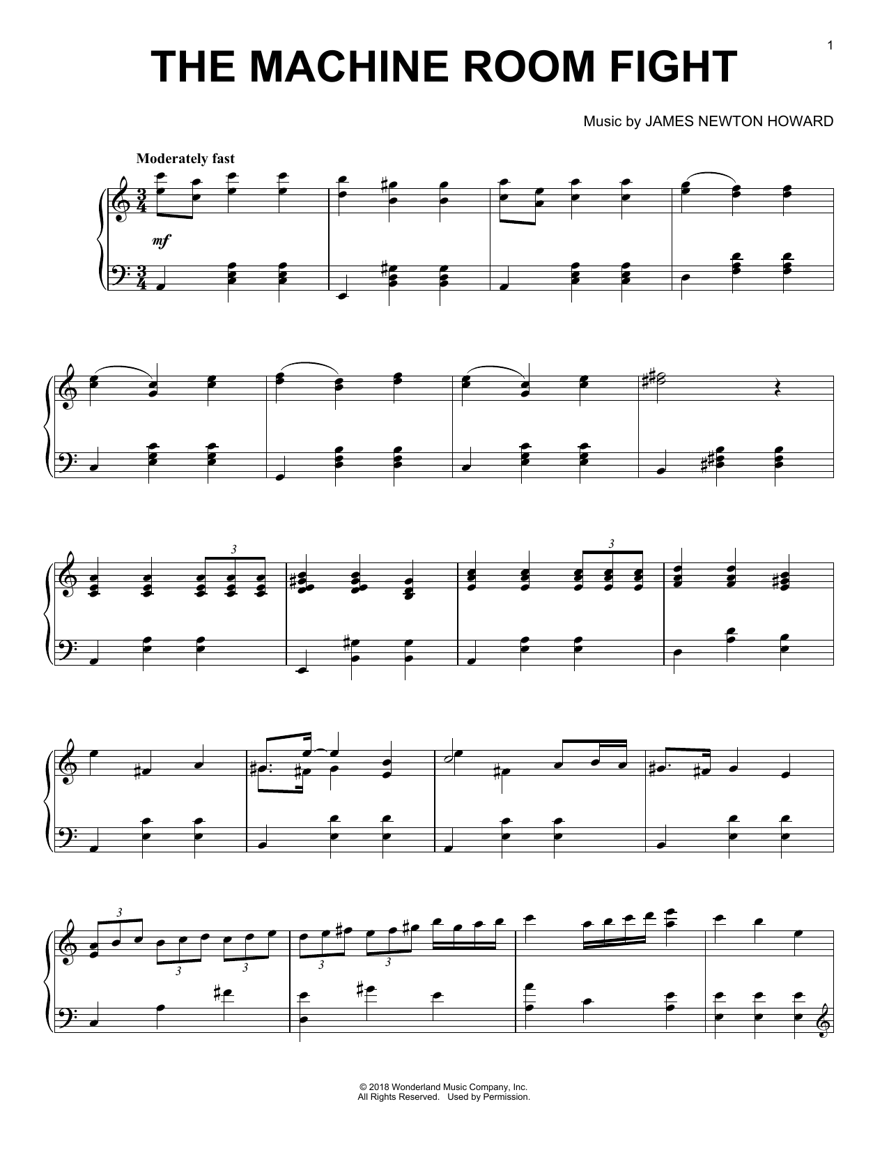 James Newton Howard The Machine Room Fight (from The Nutcracker and The Four Realms) sheet music notes and chords arranged for Piano Solo