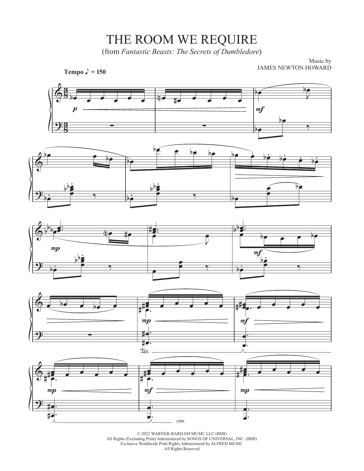 James Newton Howard The Room We Require (from Fantastic Beasts: The Secrets Of Dumbledore) sheet music notes and chords arranged for Piano Solo