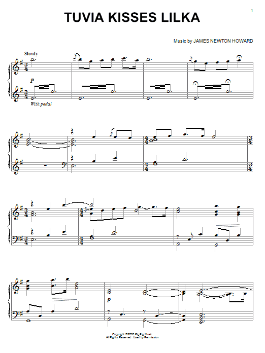 James Newton Howard Tuvia Kisses Lilka sheet music notes and chords arranged for Piano Solo