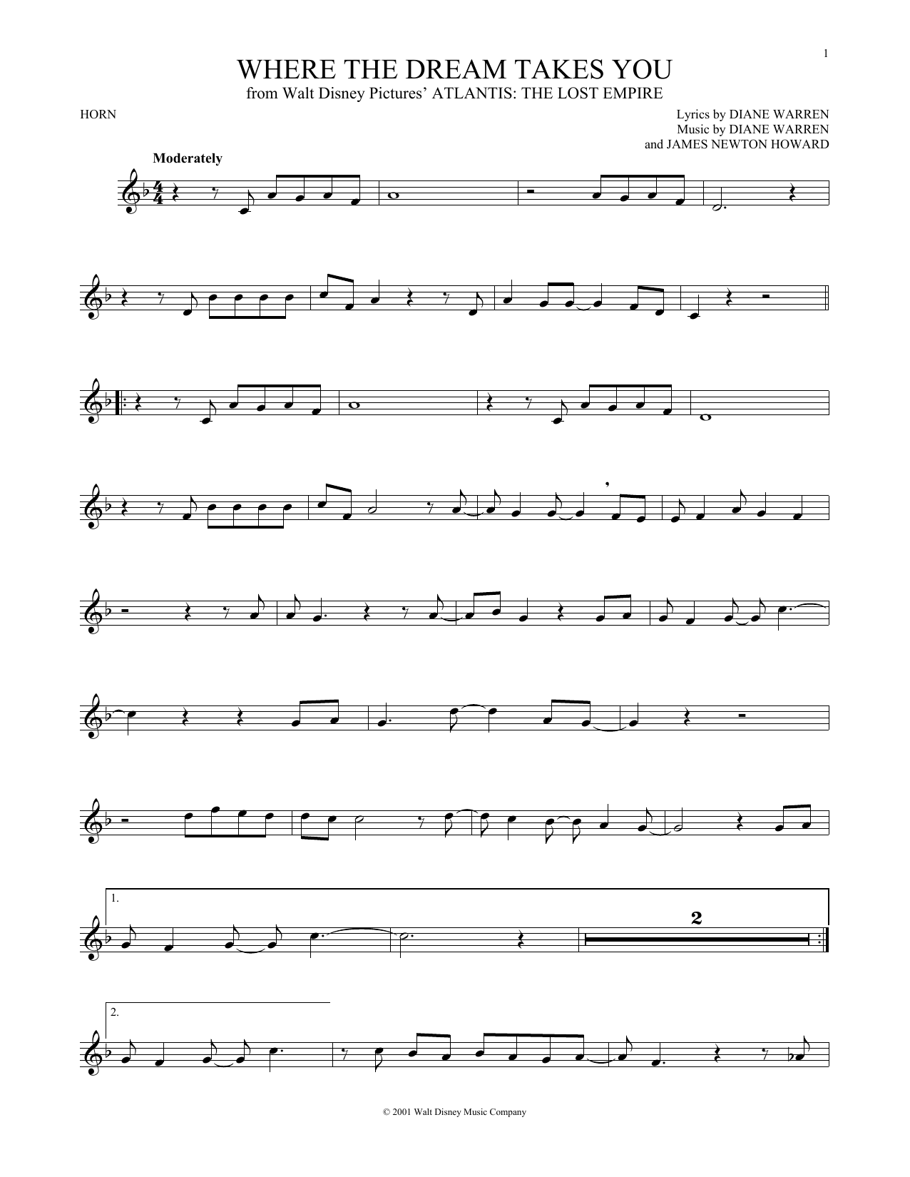 James Newton Howard Where The Dream Takes You sheet music notes and chords arranged for Trombone Solo