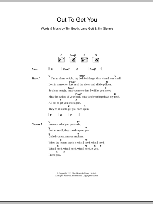 James Out To Get You sheet music notes and chords arranged for Guitar Chords/Lyrics