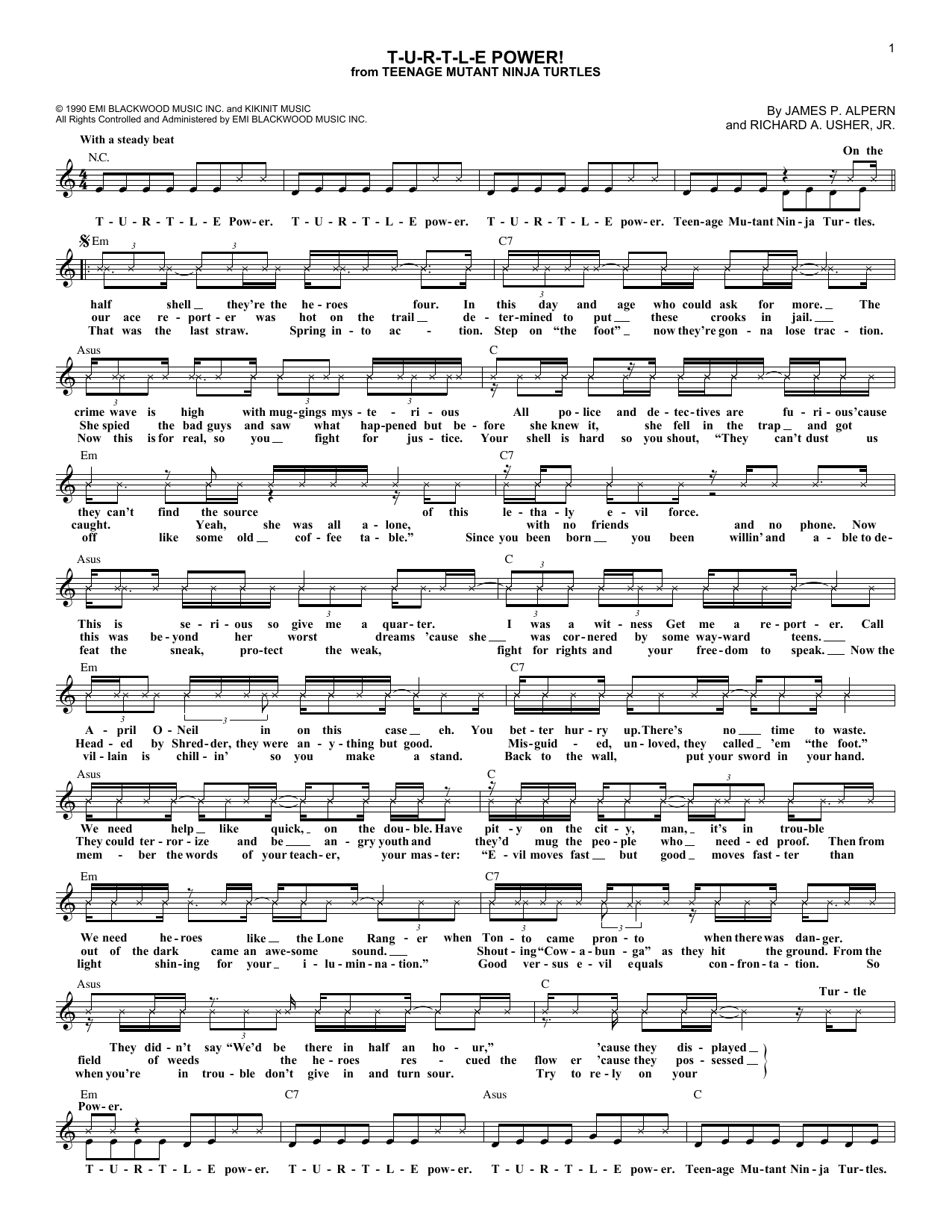 James P. Alpern T-U-R-T-L-E Power! sheet music notes and chords arranged for Lead Sheet / Fake Book