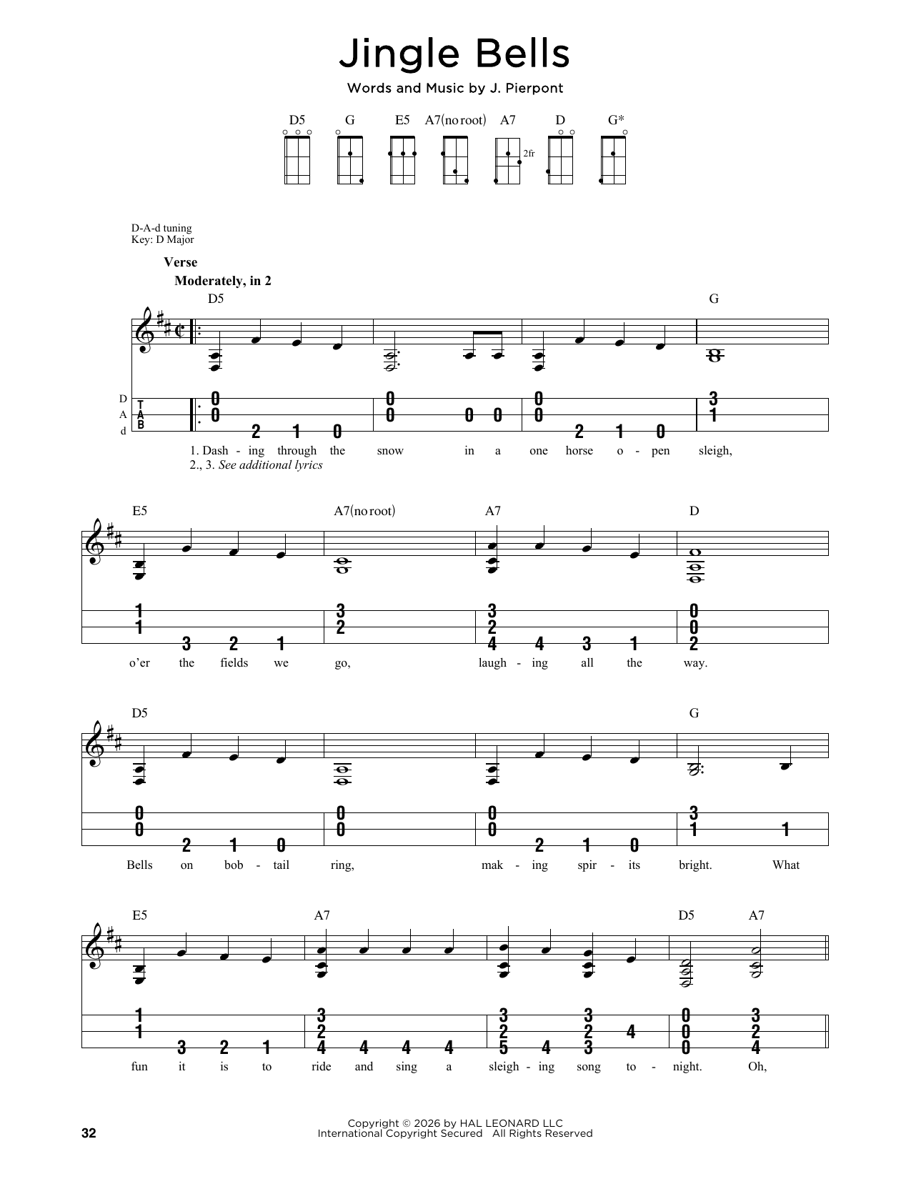 J. Pierpont Jingle Bells sheet music notes and chords arranged for Real Book – Melody, Lyrics & Chords