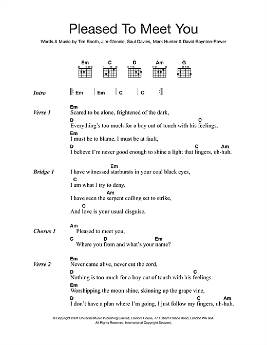 James Pleased To Meet You sheet music notes and chords arranged for Guitar Chords/Lyrics