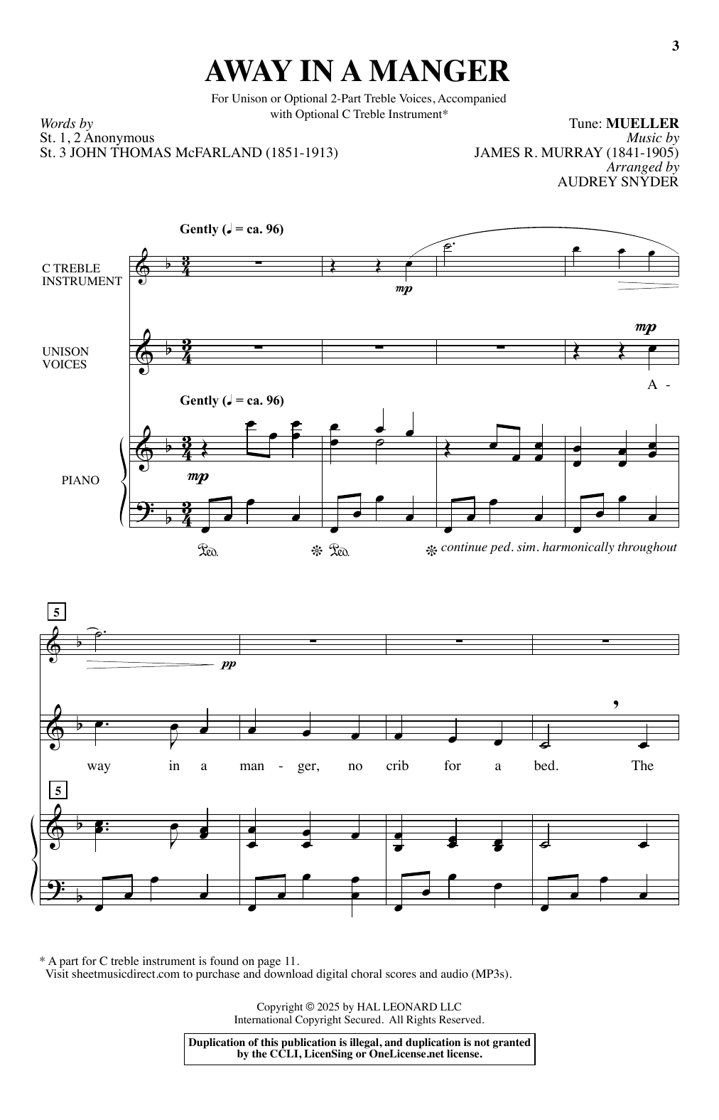 James R. Murray Away In A Manger (arr. Audrey Snyder) sheet music notes and chords arranged for Choir
