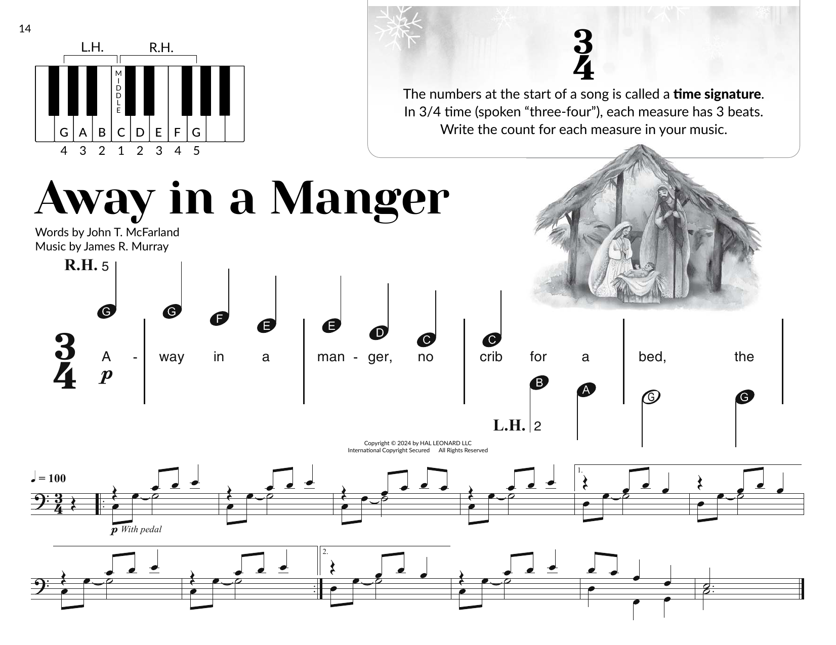 James R. Murray Away In A Manger (arr. Brittany McCorriston) sheet music notes and chords arranged for Very Beginner Piano