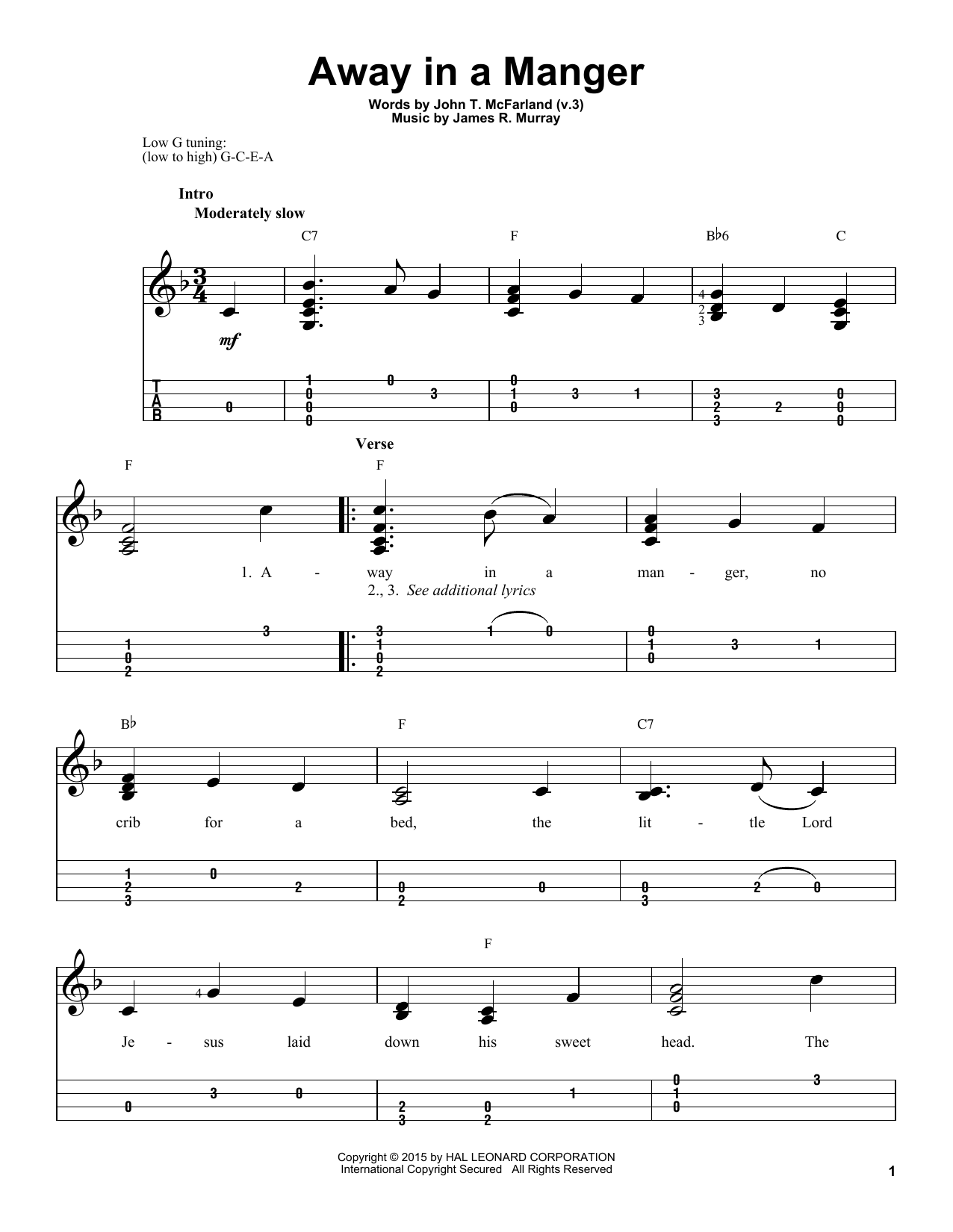 James R. Murray Away In A Manger sheet music notes and chords arranged for Violin Duet