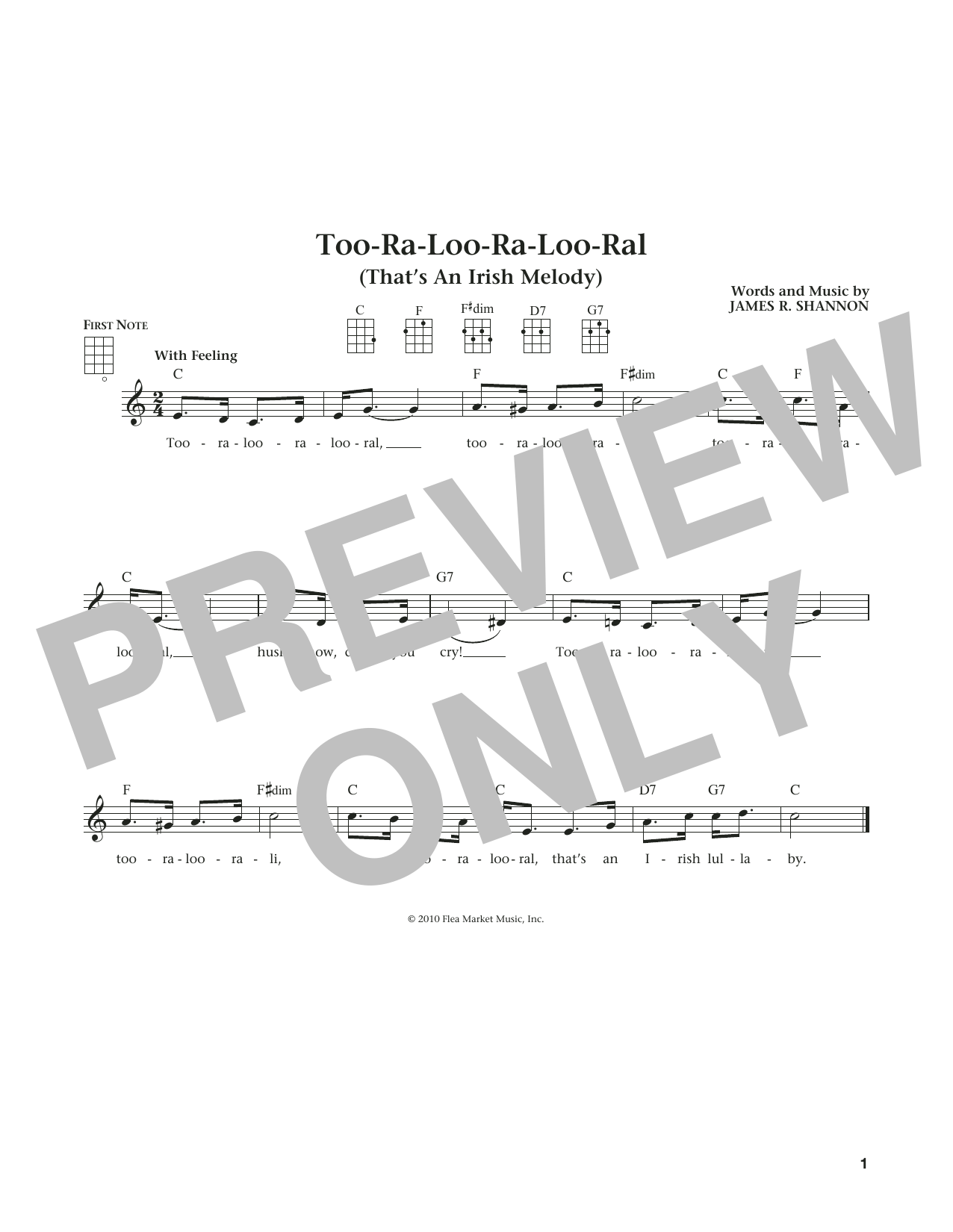 James R. Shannon Too-Ra-Loo-Ra-Loo-Ral (That's An Irish Lullaby) (from The Daily Ukulele) (arr. Liz and Jim Beloff) sheet music notes and chords arranged for Ukulele