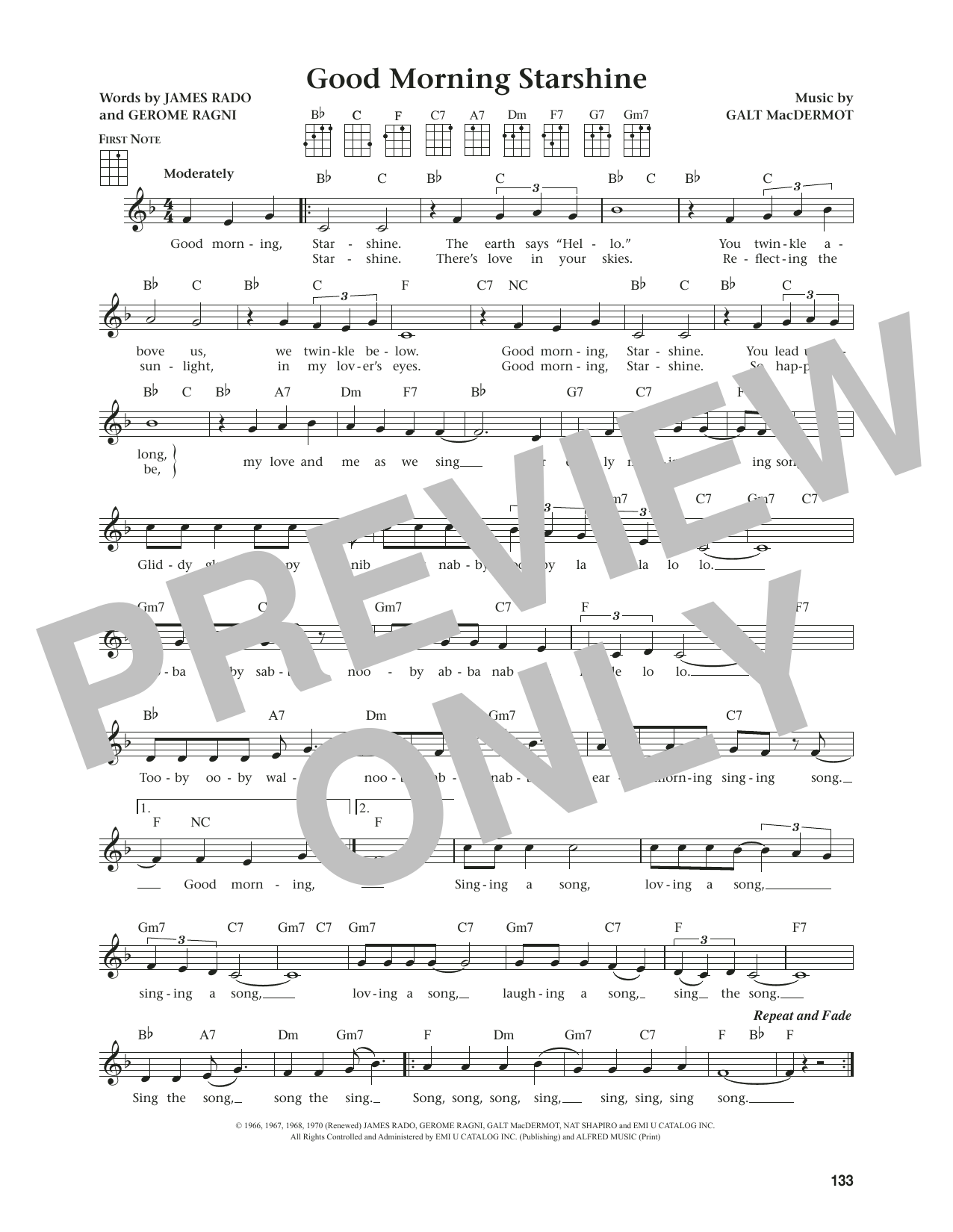 James Rado Good Morning Starshine (from The Daily Ukulele) (arr. Jim Beloff) sheet music notes and chords arranged for Ukulele