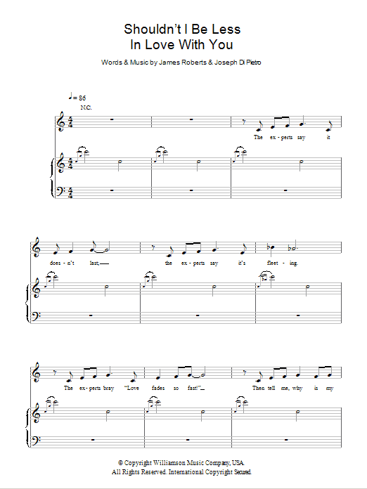 James Roberts Shouldn't I Be Less In Love With You sheet music notes and chords arranged for Piano, Vocal & Guitar Chords