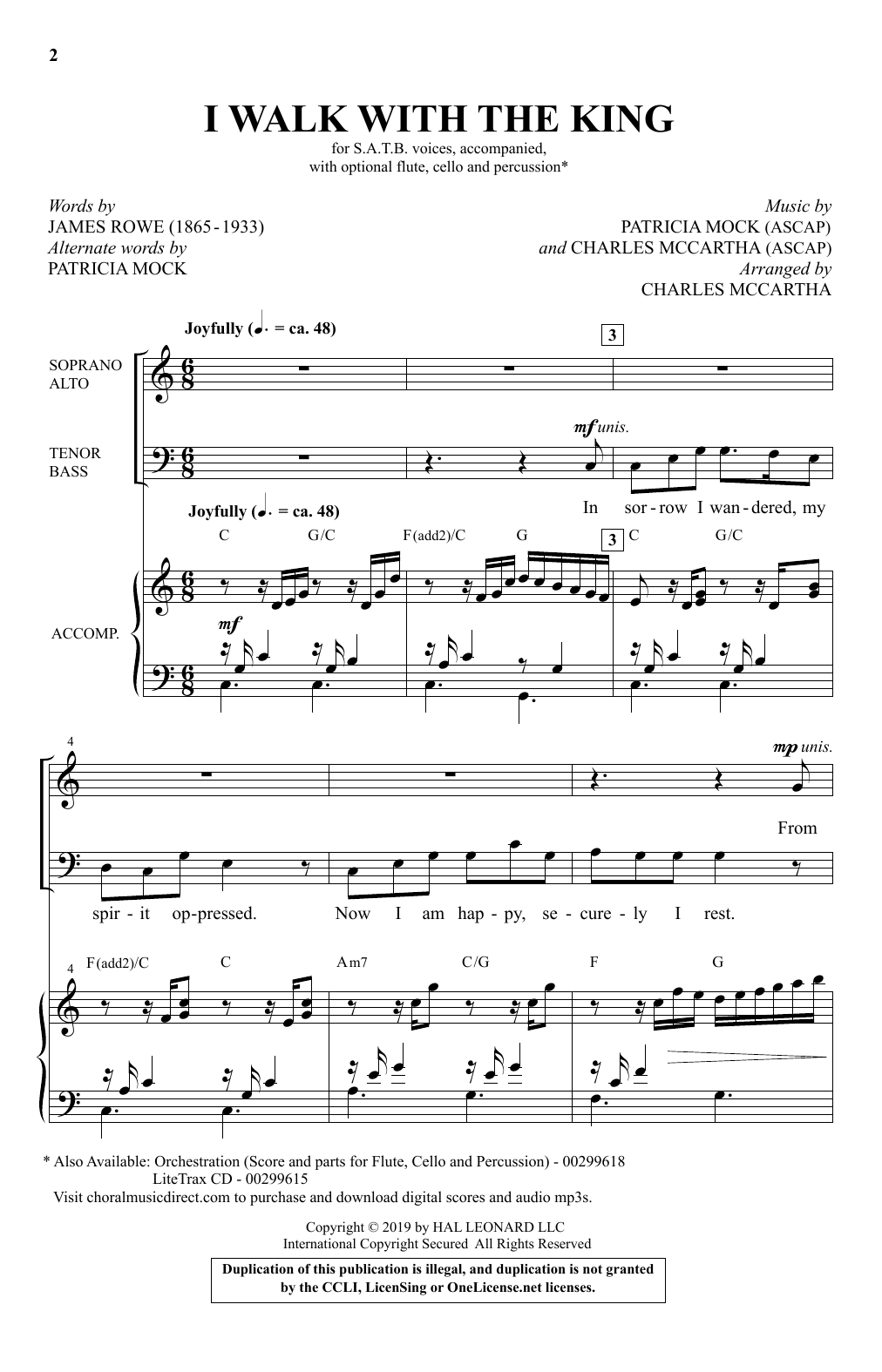 James Rowe, Patricia Mock and Charles McCartha I Walk With The King sheet music notes and chords arranged for SATB Choir