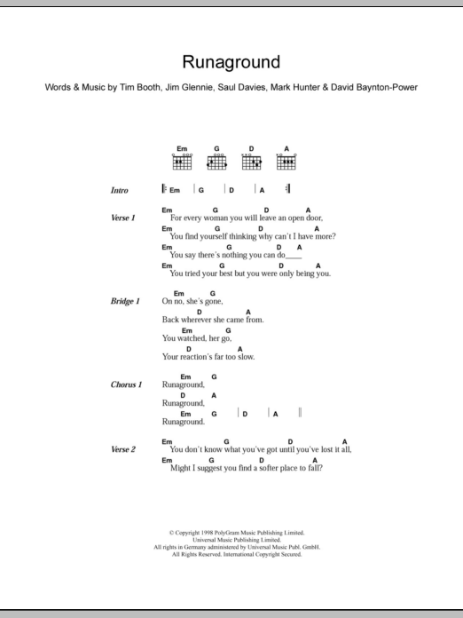 James Runaground sheet music notes and chords arranged for Guitar Chords/Lyrics