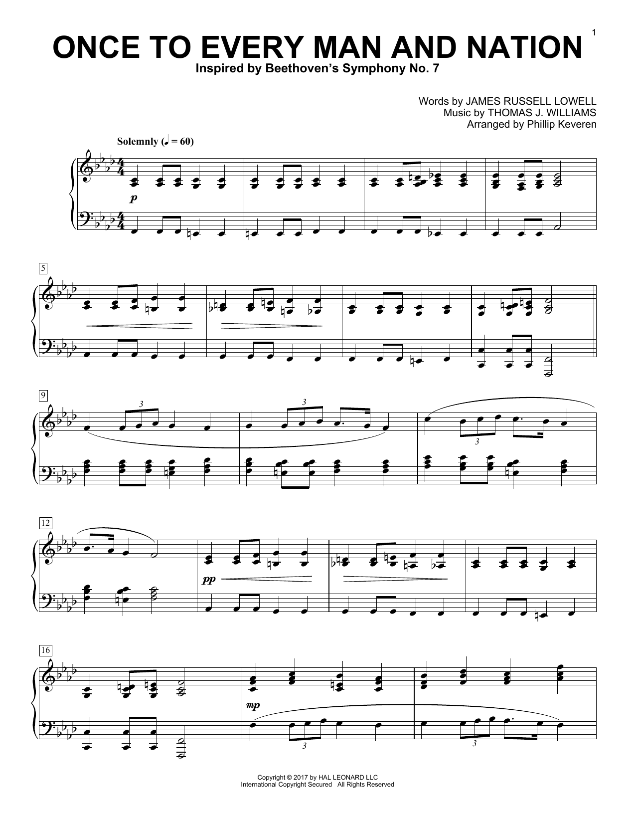 James Russell Lowell Once To Every Man And Nation (arr. Phillip Keveren) sheet music notes and chords arranged for Piano Solo