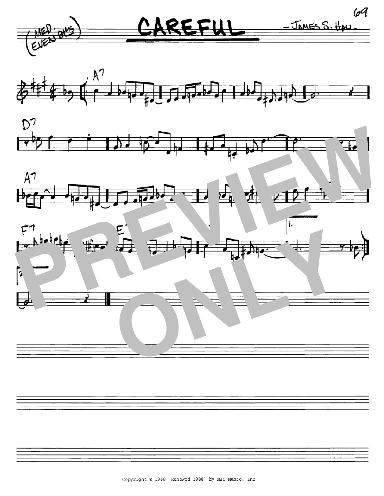 James S. Hall Careful sheet music notes and chords arranged for Real Book – Melody & Chords – C Instruments