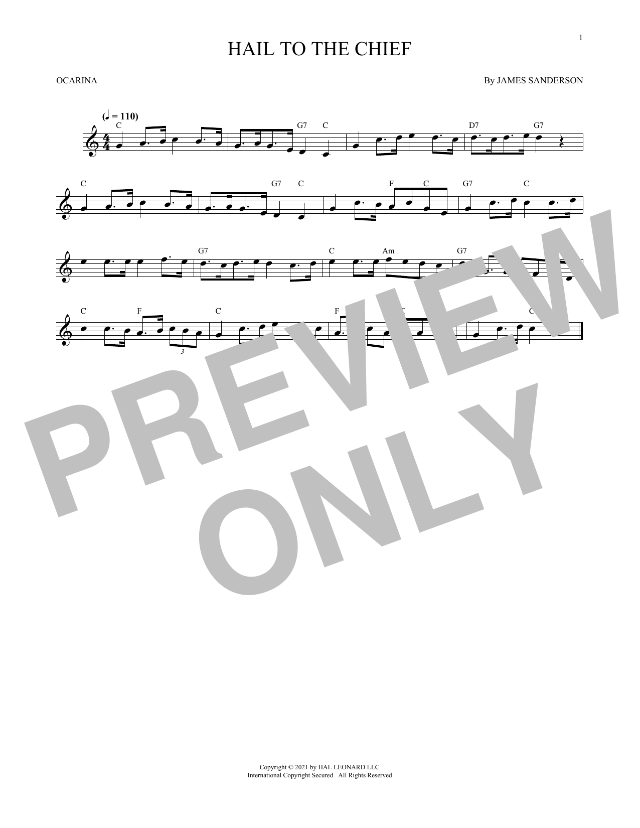 James Sanderson Hail To The Chief (arr. Cris Gale) sheet music notes and chords arranged for Ocarina
