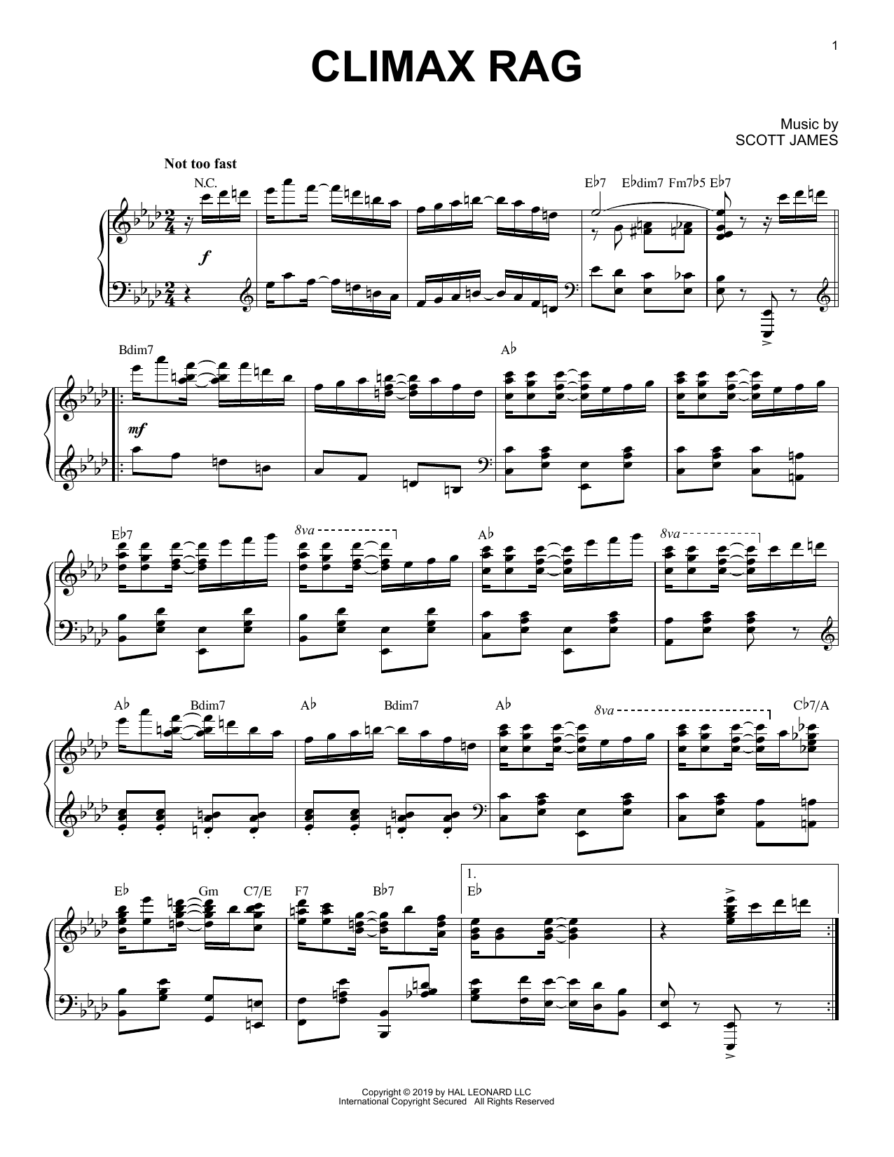 James Scott Climax Rag [Jazz version] sheet music notes and chords arranged for Piano Solo