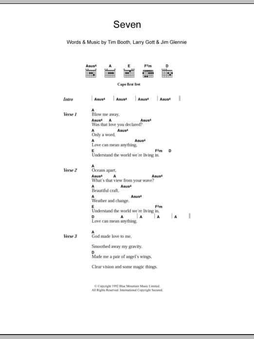 James Seven sheet music notes and chords arranged for Guitar Chords/Lyrics