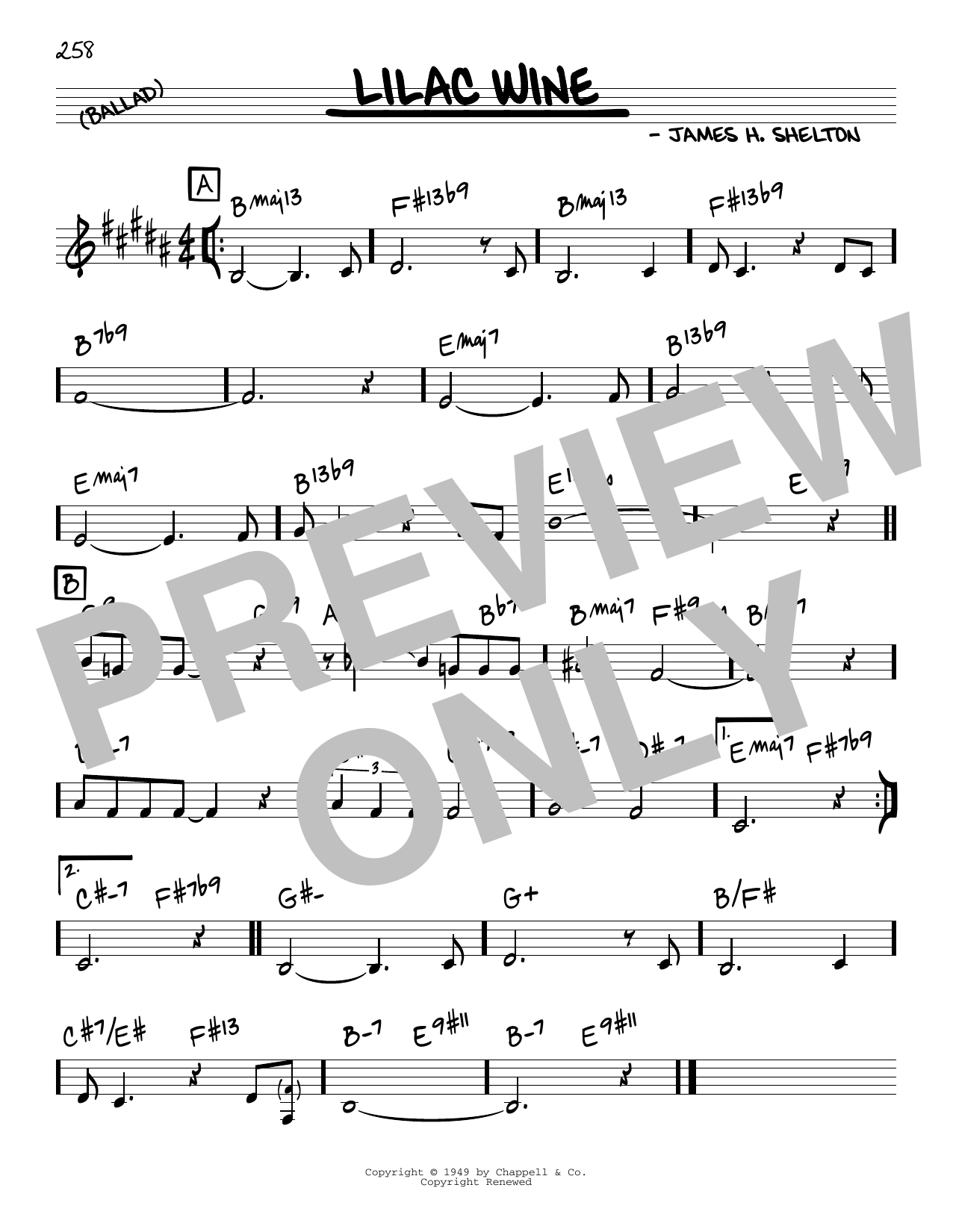 James Shelton Lilac Wine sheet music notes and chords arranged for Real Book – Melody & Chords