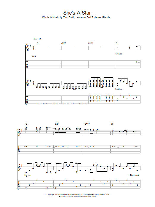 James She's A Star sheet music notes and chords arranged for Guitar Tab