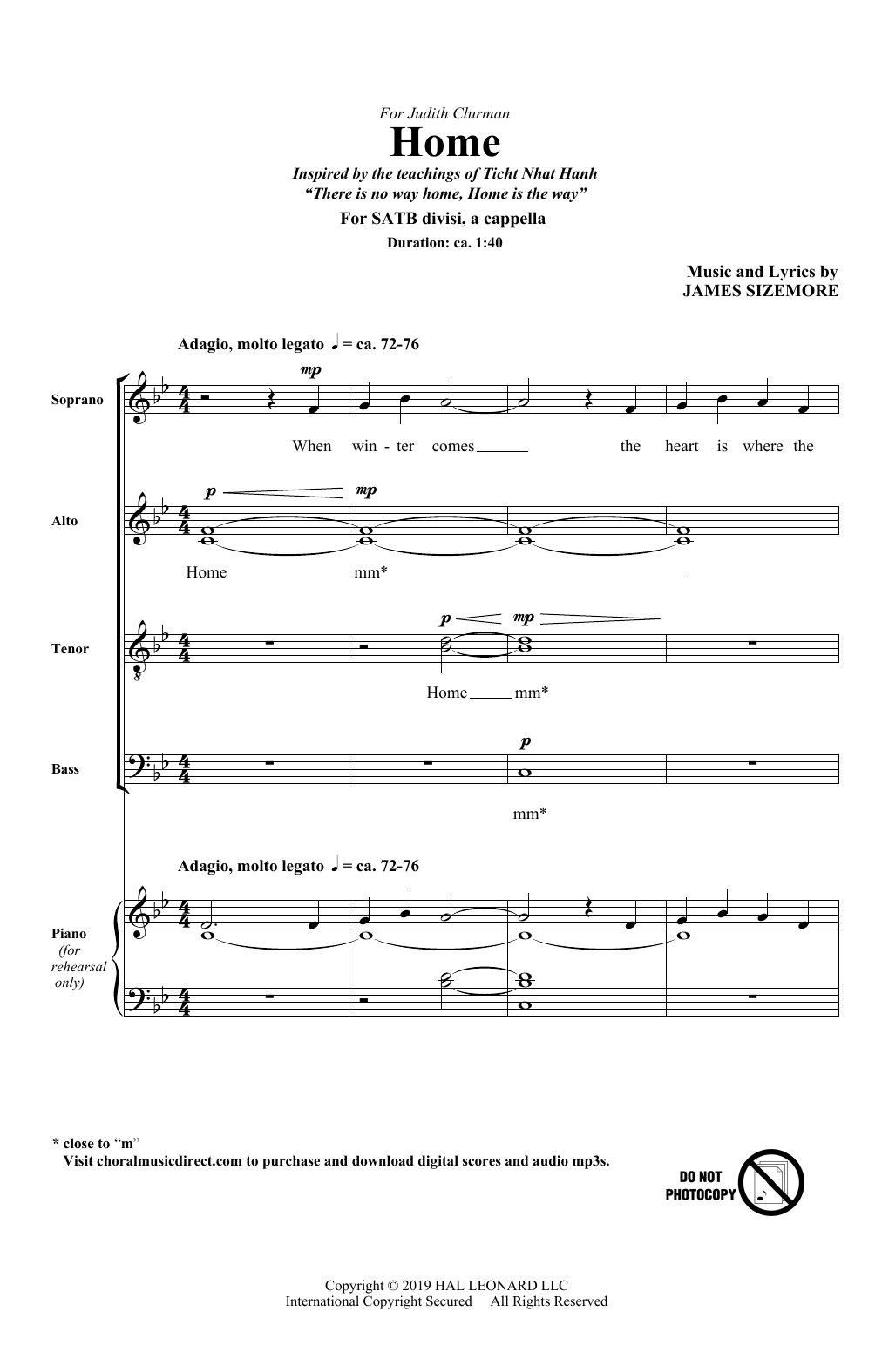 James Sizemore Home sheet music notes and chords arranged for SATB Choir