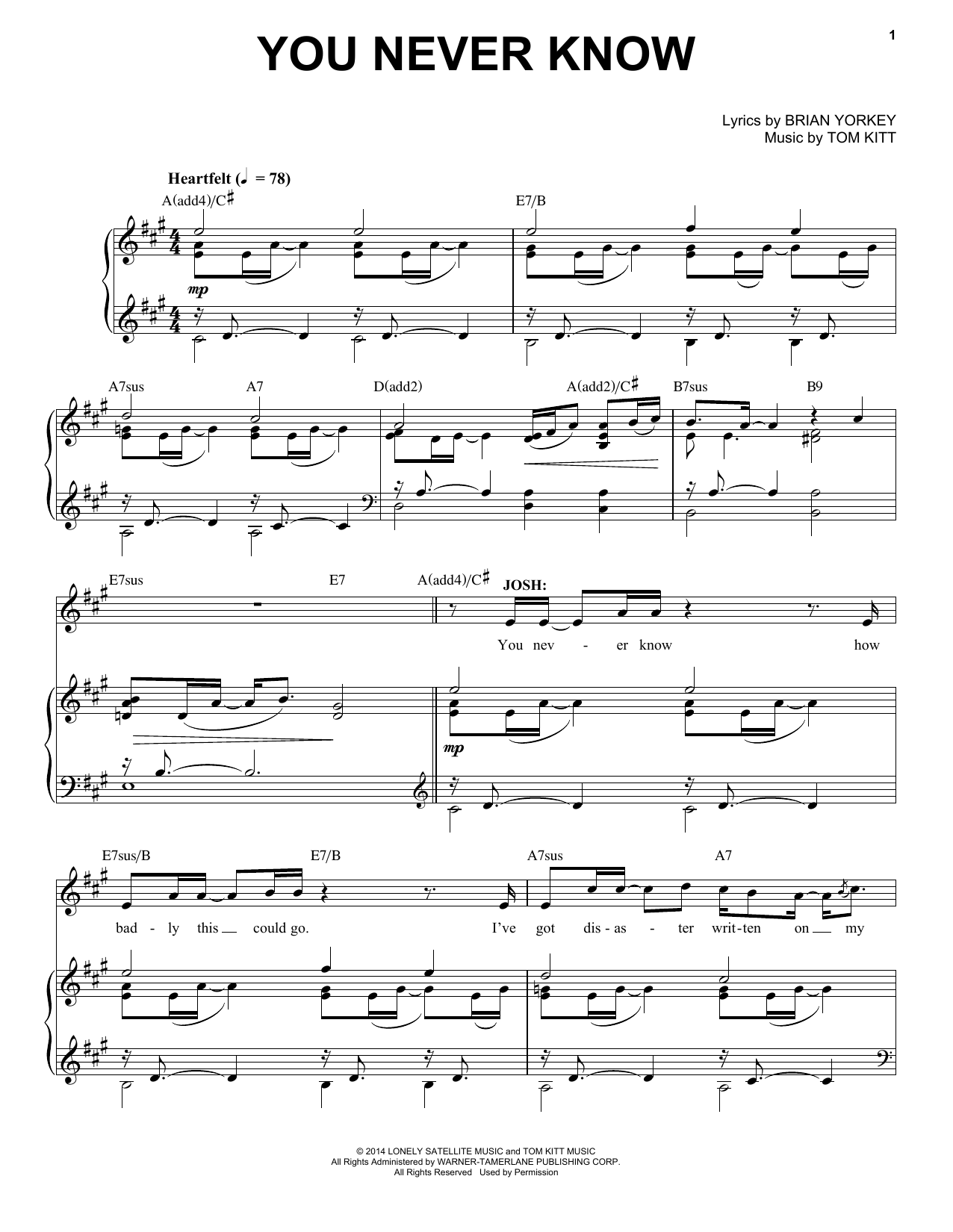 James Snyder You Never Know (from If/Then: A New Musical) sheet music notes and chords arranged for Piano & Vocal