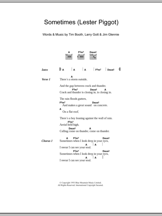 James Sometimes (Lester Piggot) sheet music notes and chords arranged for Guitar Chords/Lyrics