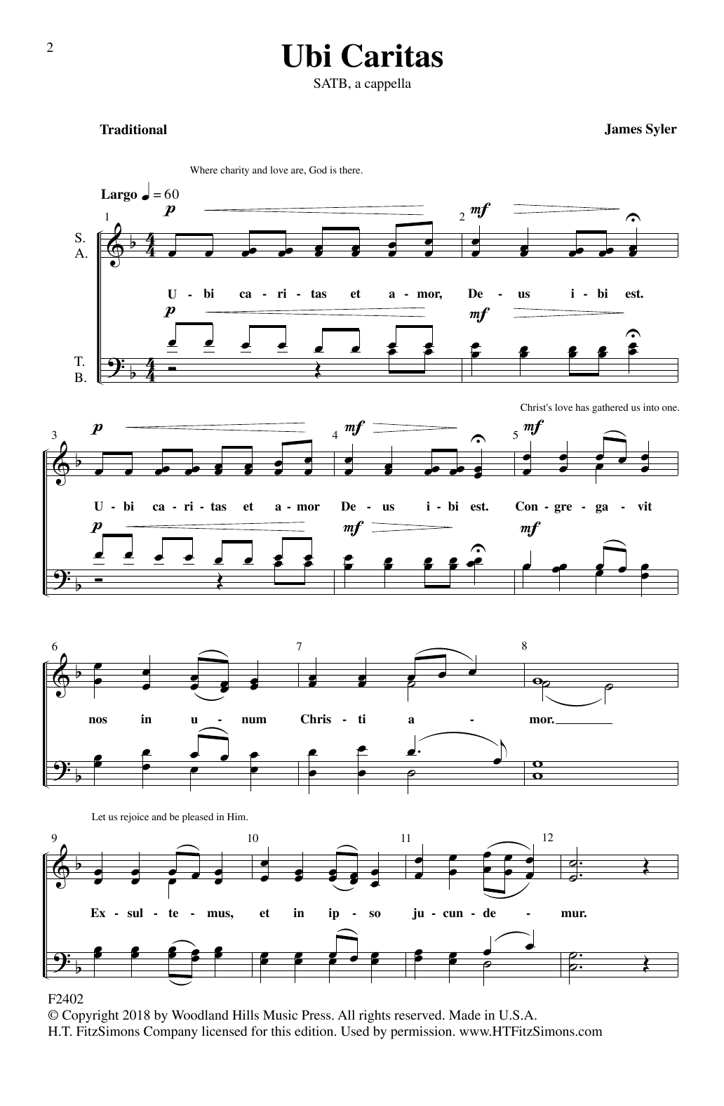 James Syler Ubi Caritas sheet music notes and chords arranged for SATB Choir